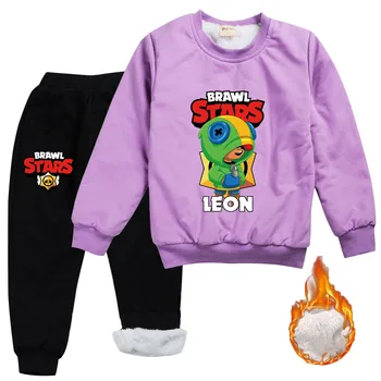 Fotelik bawełnianej płaszcz kurtka zestaw brawls stars kid kapturem bluza game leon anime odzież Spodnie z polar na świąteczny prezent
