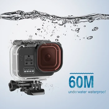 Fotografowanie 60 m wodoodporny pokrowiec + filtr czerwony do GoPro Hero 8 Czarna kamera nurkowanie pokrowiec do GoPro 8 Go Pro 8 akcesoria