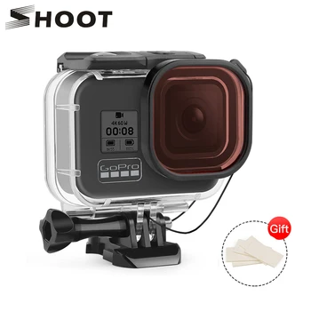 Fotografowanie 60 m wodoodporny pokrowiec + filtr czerwony do GoPro Hero 8 Czarna kamera nurkowanie pokrowiec do GoPro 8 Go Pro 8 akcesoria