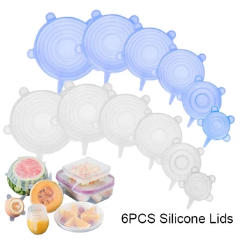 Fowecelt adaptacji silikonowe spożywcze pokrywy 6 szt. uniwersalne silikonowe naczynia do gotowania pokrywy Zero odpadów wielokrotnego użytku pokrywki do naczyń próżniowych czapki