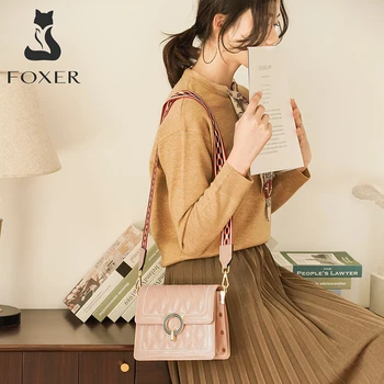 FOXER koreański dziewczyna Crossbody bag dwa regulowane ramiennej pasek damski skóra bydlęca skóra moda Messenger torba na ramię małe torebki na ramię