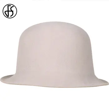 FS Zima Jesień широкополая wełniana фетровая kapelusz kobiety jednolity kolor filcu kapelusze panie rocznika kościelne siłowniki okrągłe czapki kapelusze garnki wok