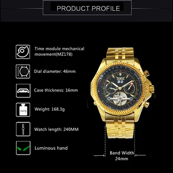 FUNKCJĄ złote zegarki męskie automatyczne zegarki wojskowe najlepsze marki luksusowych pasek ze stali nierdzewnej relojes hombre 2020 modernos prezent