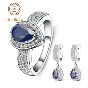 GEM'S BALLET naturalny Niebieski szafir kamień kolczyki zestaw pierścień 925 srebro rocznika zestawy biżuterii dla kobiet wykwintne biżuteria