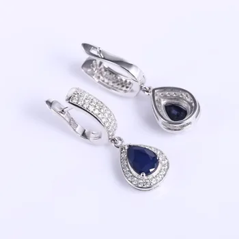 GEM'S BALLET naturalny Niebieski szafir kamień kolczyki zestaw pierścień 925 srebro rocznika zestawy biżuterii dla kobiet wykwintne biżuteria