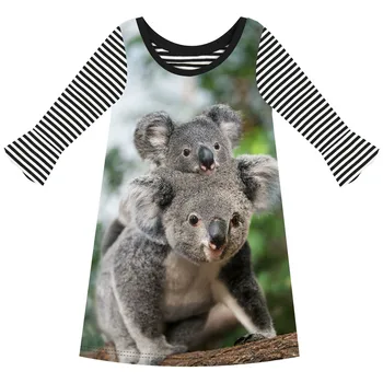Girl dress Long sleeve Girls stripe Dresses new Kids nice The koala Print Children odzież Dziecięca, odzież dla niemowląt sukienka