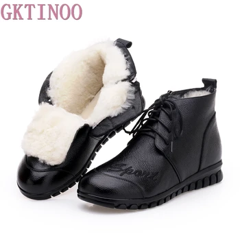 GKTINOO Damskie buty botki skóra naturalna wełna ciepły zimowy ботильон botki dla kobiet płaska moda buty Damskie klapki