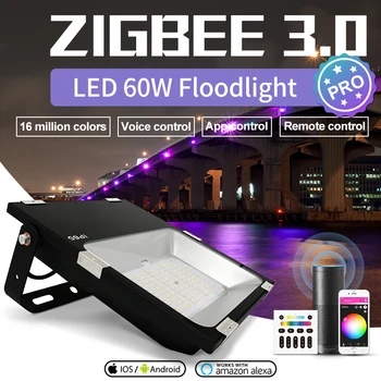 Gledopto 60W Smart Zigbee 3.0 Floodlight Pro 5500LM RGBCCT Outdoor Light IP65 wodoodporny działa z Amazon echo plus SmartThings
