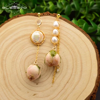 GLSEEVO naturalne słodkowodne perły handmade naprawdę kwiat kolczyki dla kobiet asymetryczne kolczyki biżuteria GE0492A