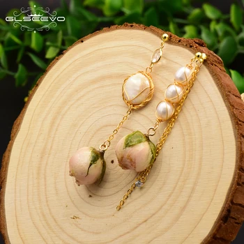 GLSEEVO naturalne słodkowodne perły handmade naprawdę kwiat kolczyki dla kobiet asymetryczne kolczyki biżuteria GE0492A
