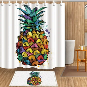 Gorący ananas wzór druku tkanina poliestrowa z prysznicem kurtyna maty do kąpieli dla domu łazienka dekoracyjne zasłony łazienkowe