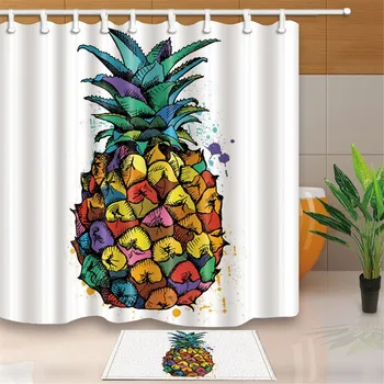 Gorący ananas wzór druku tkanina poliestrowa z prysznicem kurtyna maty do kąpieli dla domu łazienka dekoracyjne zasłony łazienkowe