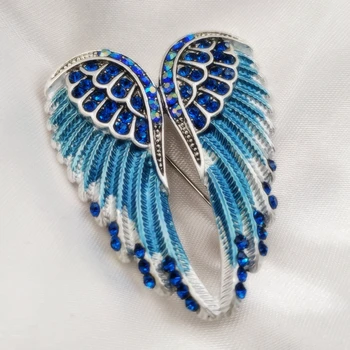 Gothic Rocznika AB Kryształ nacisk szkliwa metaliczny niebieski kąt skrzydło broszki szpilki modern kobiecy płaszcz opakowanie na prezent skrzydło biżuteria