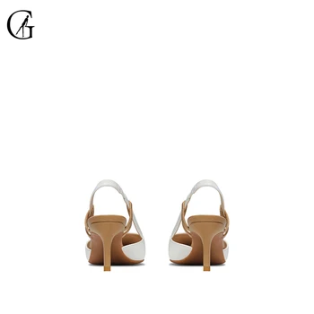 GOXEOU Damskie czółenka PU białe sandały 6 cm na wysokim obcasie Party Sexy Nightclub Fashion Office Lady Shoes rozmiar 32-46