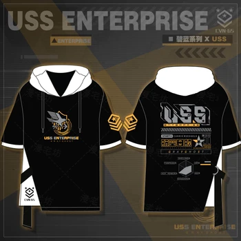 Gra Azur Lane USS Enterprise cosplay t-shirty z krótkim rękawem z kapturem fałszywe 2 szt. koszula Patchwork letnia koszulka top bawełna odzież