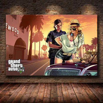 Grand Theft Auto V Game Poster GTA 5 Canvas Art Print Wall Painting Pictures For Room Home Decoration Wall Decor No Frame