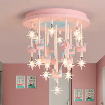 Gwiazdy ciepły Pegasus papierowy żuraw wspólna sala Nordic proste sypialnie światła popularne twórcze led plac zabaw, do montażu sufitowego lamp
