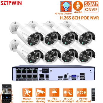 H. 265+ 8CH 5MP POE Security Camera System Kit Audio Record Rj45 IP Camera IR Outdoor Wodoodporny CCTV Video Surveillance NVR kit
