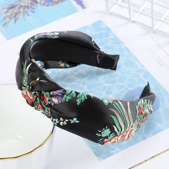 Haimeikang damskie opaski 2021 rocznika opaski do włosów etniczna ramka haft kwiat pałąk wiązane obręcz do włosów akcesoria
