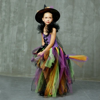 Halloween czarownica kostium strój dla dziewczyn karnawał pokaz cosplay szlafrok Nina Disfraz niezwykłe dla dzieci Tutu sukienki Purim stroje odzież