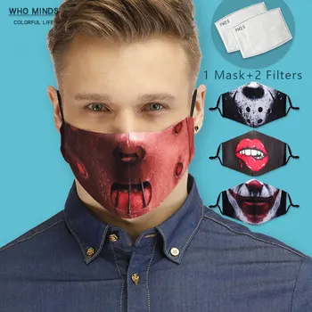 Halloween fajne etui wielokrotnego użytku usta maska do twarzy Maska z filtrem PM2.5 regulowane pasy stylowy anty kurzu możliwa do zmycia maski