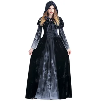 Halloween kostiumy cosplay kobiety rocznika Czarownica z długim rękawem sukienka maxi płaszcz garnitur kostium halloween vestido de Dia das bruxas #D