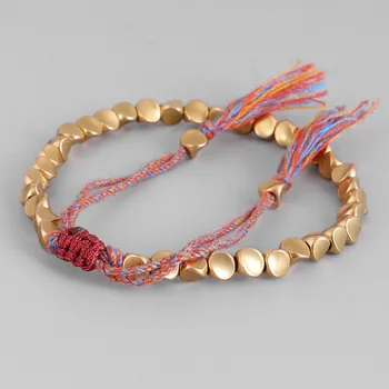 Handmade tybetański buddyjski bawełna miedziane koraliki bransoletka bransoletka dla kobiet, mężczyzn joga moda biżuteria prezenty Z0514