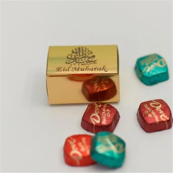 HAOCHU 100pcs Eid Mubarak Laser Cut Favor Boxes Ramadan Kareem Candy Gift Box Gold Silver Happy Muslim Eid Party Wedding Decor