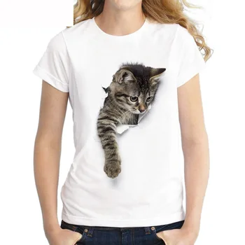 Harajuku Damska koszulka 3D cat Print casual t-shirt na lato z krótkim rękawem okrągły dekolt tania odzież China Top Mode Femme qy*
