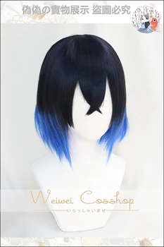 Hashibira Inosuke Short Blue Ombre Wig Demon Slayer Kimetsu no Yaiba odporne włosy cosplay kostium peruk + darmowa Париковая Kapturek