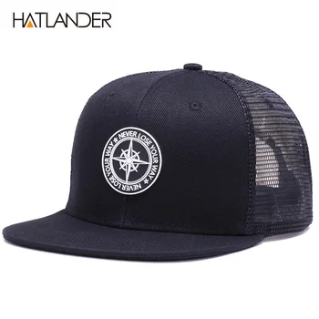 HATLANDER oryginalne czapki z daszkiem dla mężczyzn kobiet czarny snapback cap wysokiej jakości fajne hip-hop cap 6panels bone mesh truck cap hat