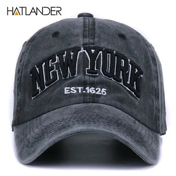[HATLANDER]piasek przemyto bawełna czapka z daszkiem czapka dla kobiet mężczyźni rocznika tato kapelusz New York haft list otwarty sport czapki