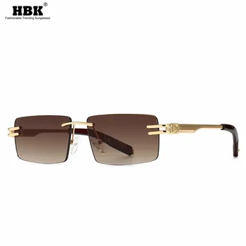 HBK New Fashion Square Rimless okulary Kobiety mężczyźni małe złote herbaty odcienie okulary Luxury Brand Design Metal UV400 Eyewear