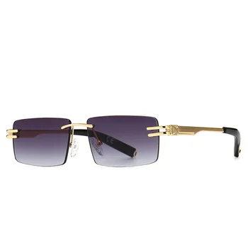 HBK New Fashion Square Rimless okulary Kobiety mężczyźni małe złote herbaty odcienie okulary Luxury Brand Design Metal UV400 Eyewear