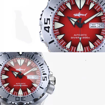 Heimdallr mechaniczne zegarki Monster Automatic Watch Men 316L Steel Diver ' s Watch 200m C3 Super Luminous Nh36a szafirowe szkło
