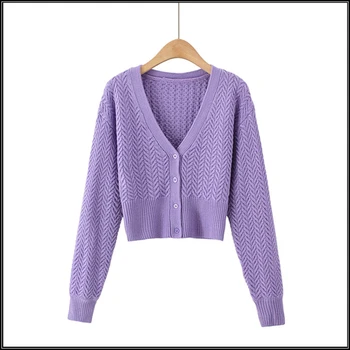 Heliar fioletowy sweter dla kobiet V szyi na guziki sweter z długim rękawem, miękki, elegancki crop swetry dla kobiet 2020 Jesień Zima