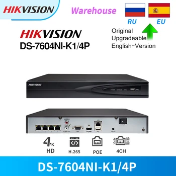 Hikvision NVR 4CH 4K 8MP PoE DS-7604NI-K1/4P IP kamery CCTV Security System VCA Detection Upgradeable Plug&Play Onvif