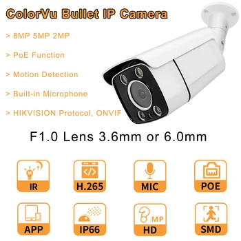 Hikvision zgodna kolorowy nocna kamera IP ColorVu Bullet Colorful HD Cam 8MP 5MP 2MP Network Security CCTV PoE ONVIF H. 265