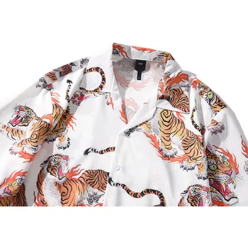 Hip-Hop Tygrysie Print Hawaii Aloha Modne Koszule Plażowe Meble Ubrania 2020 Letnie Męskie Codzienne Obozowe Świąteczne Koszule Męskie