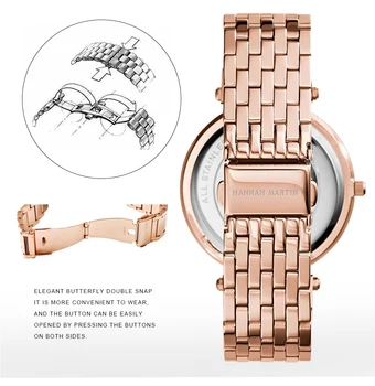 HM damskie zegarki podwójny rhinestone transgraniczna moda elegancki i szlachetny styl zegarek kwarcowy zegarek stalowy pas wodoodporny zegarek