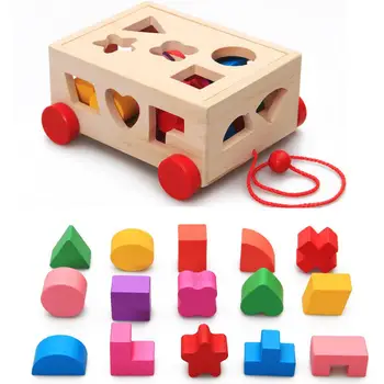Hobbylane Dzieci Wielofunkcyjny Drewniany Trailer Forma Poznawcze Zgodności Puzzle Box Zabawka