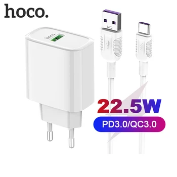 HOCO 22.5 W EU Ładowarka szybka ładowarka do telefonu komórkowego Samsung Huawei Xiaomi QC3.0 PD USB Quick Charger z kablem usb Type-C 1 m