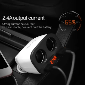 HOCO 3.1 A Dual USB Car Charger LED Display 160W 2 Lighter Socket Fast Charge Car Charger Splitter Plug Power Adapter for Phone