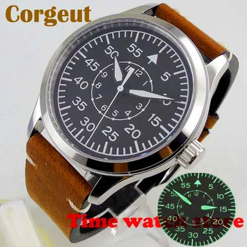 Hot Corgeut 42 mm oryginalny japoński Miyota 8215 męskie automatyczne zegarki świecące czarna tarcza skórzany pasek przezroczysta tylna pokrywa obudowy