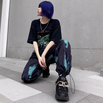 HOUZHOU hip-hop biegacze kobiety jesień grunge estetyczny nadruk sportowe spodnie kobiety meble ubrania koreański styl moda Wysokiej talii Spodnie