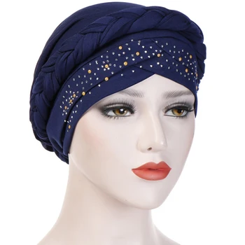 HT2402 Women India Hat Muslim One Tail Czapka szalik turban Wrap Czapka damska koraliki Zimowa Czapka czapki dla kobiet Skullies Beanies