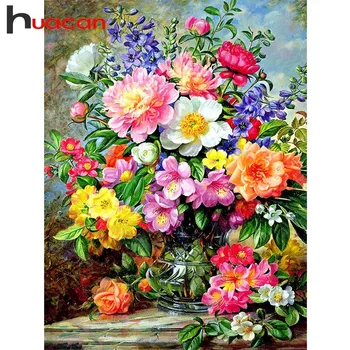 Huacan 5D diamentowa malarstwo kwiaty Diamentowa haft Kwiatowy wzór rhinestone dekoracji domu diamentowa mozaika pełny układ