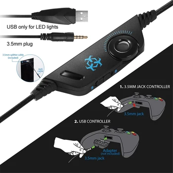 Hunterspider V1 Gaming Headset Over ear słuchawki przewodowe sterowanie z mikrofonem LED Light Casque Gamer Headset PC, PS4, Xbox One