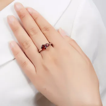 Hutang 1.89 ct naturalny czerwony granat podwójne serce pierścienie stałe 925 srebro klejnot pierścień wykwintne biżuteria dla kobiet prezent urodzinowy