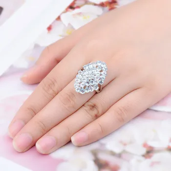Hutang 5.97 ct Blue Topaz kobiece pierścień naturalny klaster kamień 925 srebro obrączki wykwintne eleganckie biżuteria na prezent